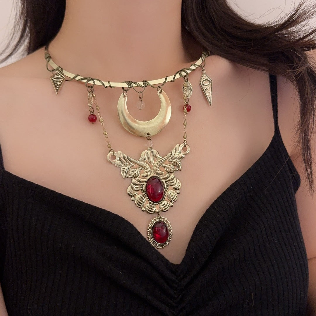 Womens Bronze Crescent Choker Necklace