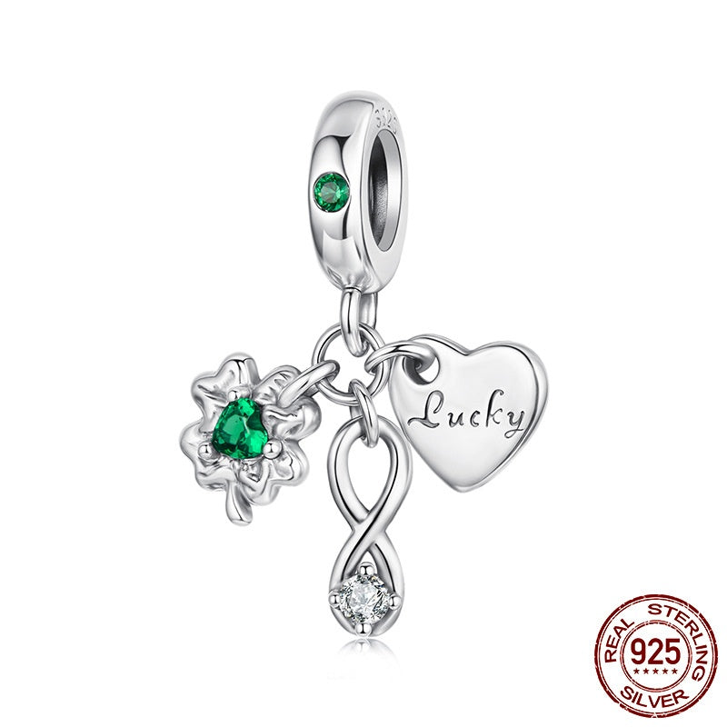 S925 Loving Heart In Sterling Silver Four-leaf Clover Pendant Diy Lucky Beads