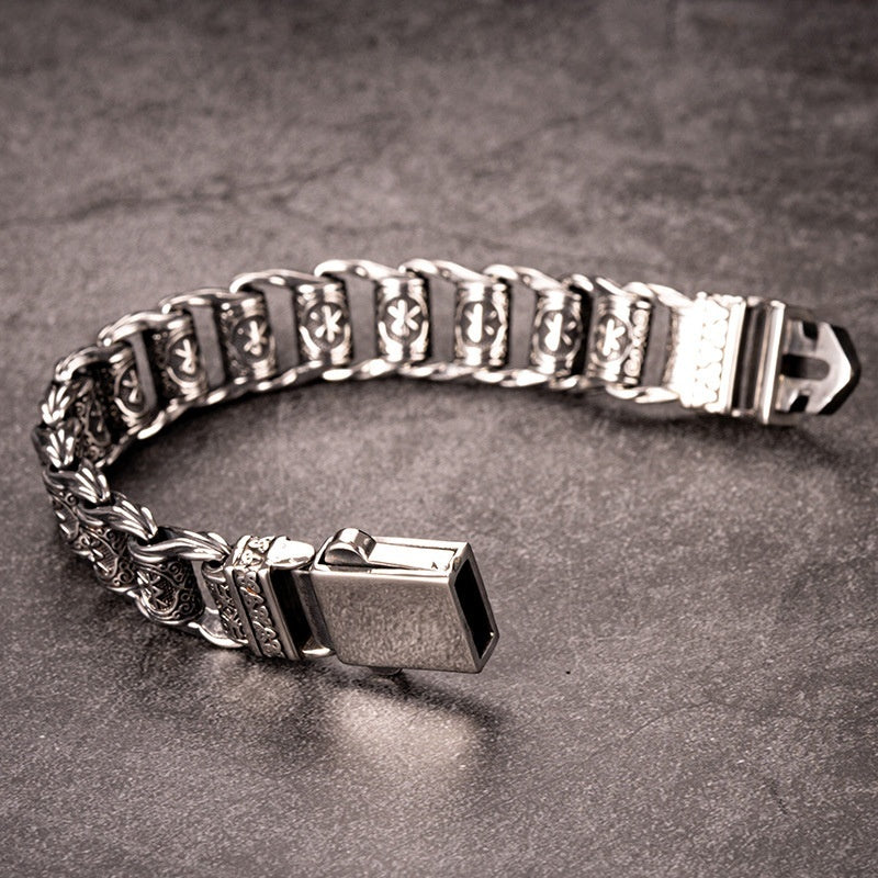 Nordic Viking Rune Compass Totem Titanium Steel Bracelet
