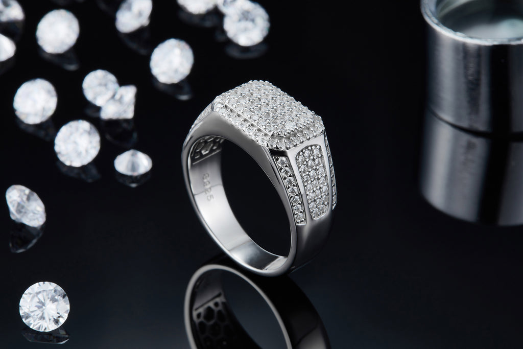 Men's Luxury And Fashionable Light Luxury Jewelry Silver Ring S925 Silver-plated Platinum Set With Top-quality Moissanite
