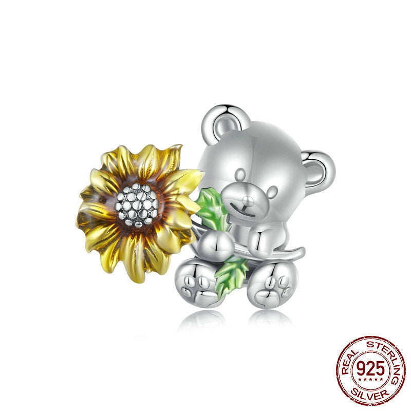 Original Cute Bear Sunflower Diy Beaded 925 Sterling Silver