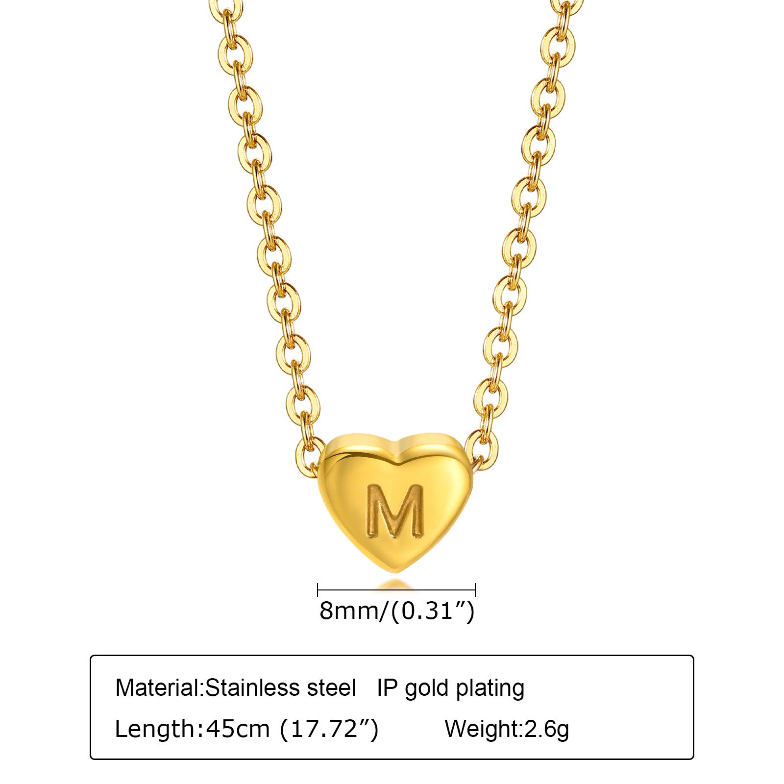 Stainless Steel 26-letter Heart Necklace