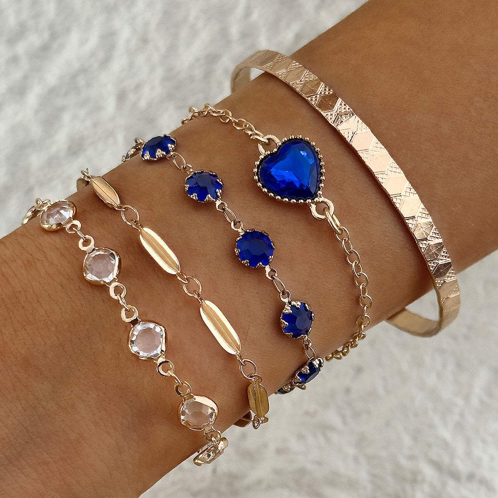 Fashionable Square-Brilliant Heart Bracelet Set Of Four For Women