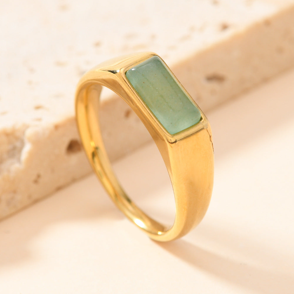 Stainless Steel Rectangular Natural Stone Ring