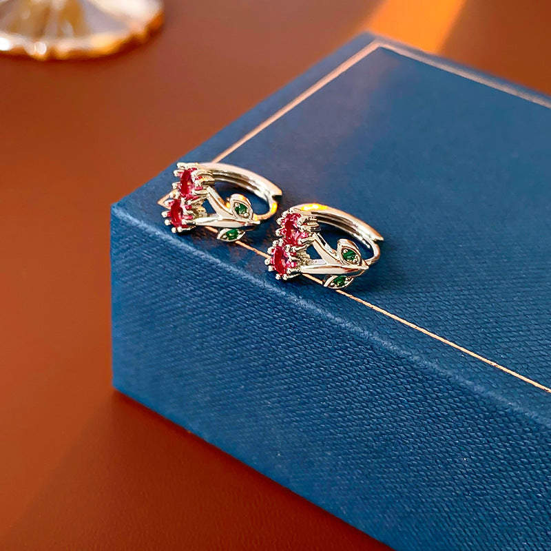 Cherry Blossom Zircon Hoop Earrings For Women S925 Sterling Silver Post Floral Crystal Ear Cuffs Elegant Lightweight Jewelry