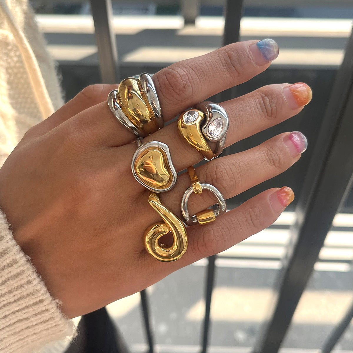 Jeding ColorBlock Ring Titanium Steel Jewelry That Won't Fade Light Luxury Ring Stainless Steel Accessory