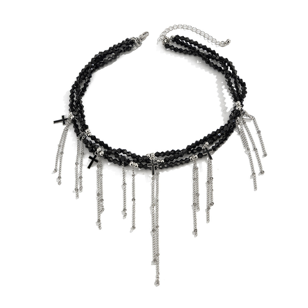 Cool Minimalist Cross Tassel Heart Pearl Necklace