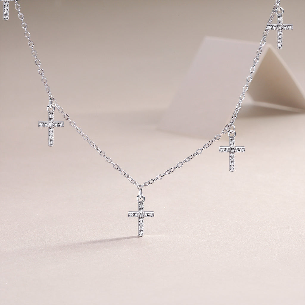 Holy Light Cross - A Fashionable And Light Luxury Jewelry Pendant Necklace Set With Top-quality Moissanite, S925 Silver Plated Platinum