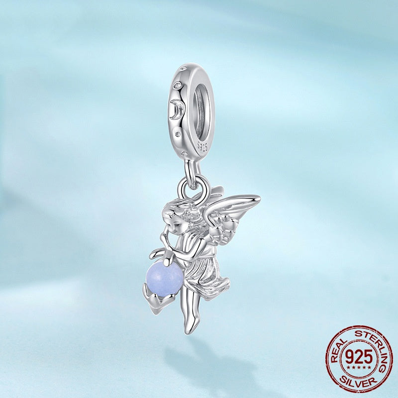 S925 Sterling Silver Luminous Angel Pendant Diy Beaded