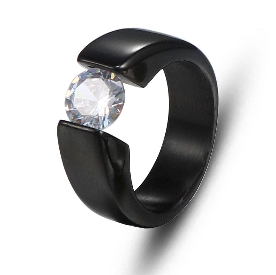 Fashionable Diamond-Encrusted Titanium Steel Minimalist Men's Ring