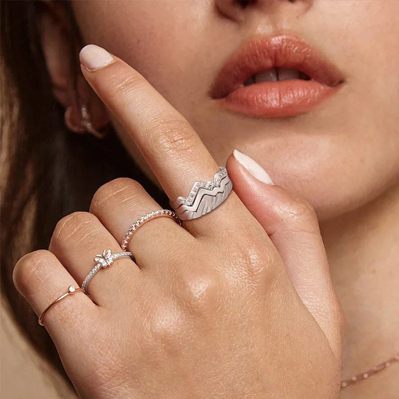3-Piece Ring Diamond-Encrusted Stacking Bracelet Set