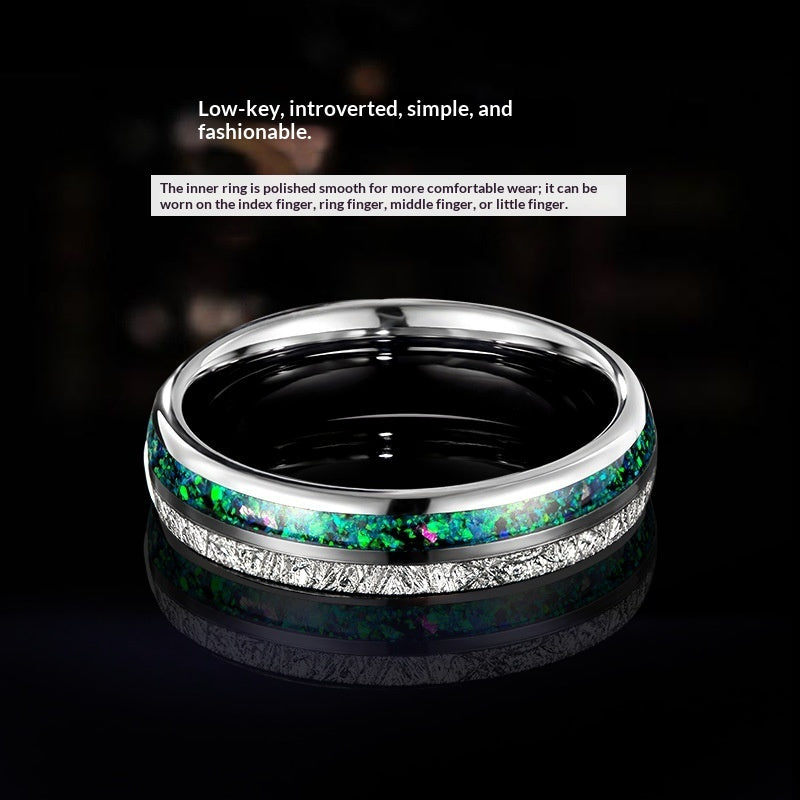 Mens Tungsten Ring Inlaid With Milky White Silver Foil And Tiny Stars