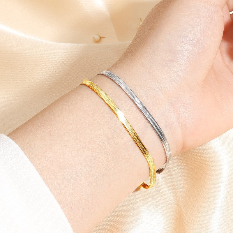 Womens Shiny Wide Snake-Bone Style Minimalist Bracelet