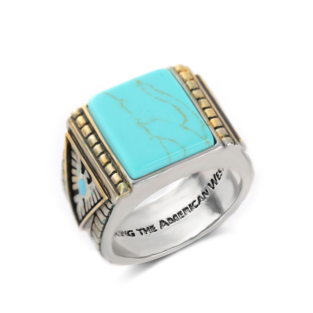 Feather Turquoise Two-tone Electroplated Ring