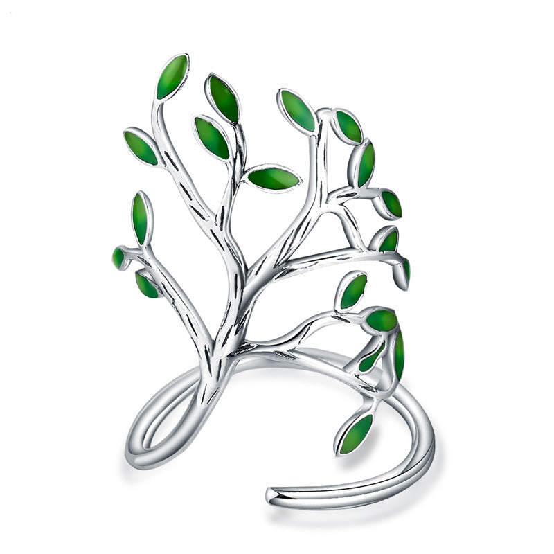 Forest-themed Vintage Distressed Handmade Drip Glaze Design Leaf And Branch Ring