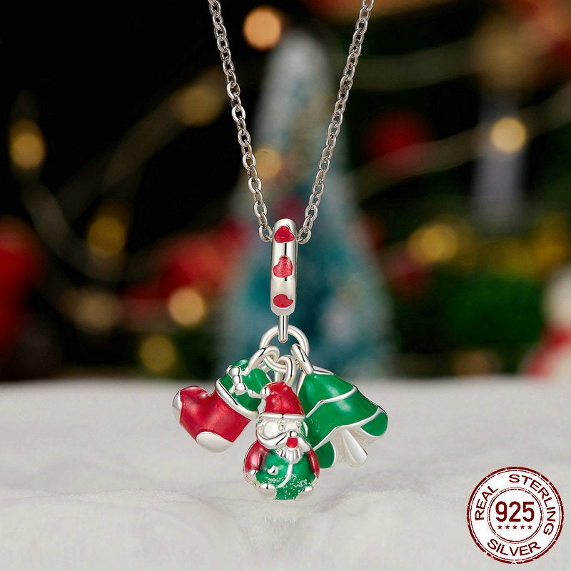 Luminous Santa Claus Diy Bracelet S925 Sterling Silver Beads