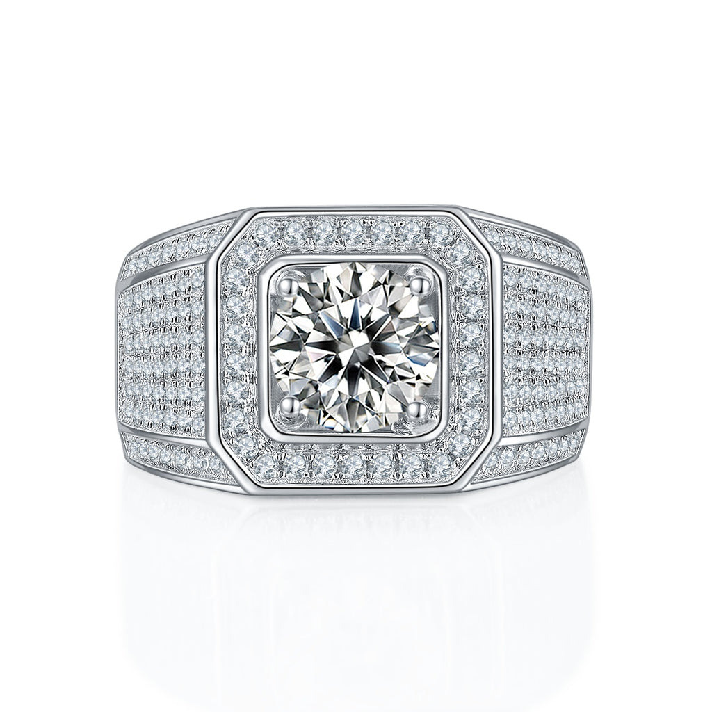 Men's 1-carat Luxury And Fashionable Light Luxury Jewelry Silver Ring Set With Top-quality Moissanite, S925 Silver-plated Platinum