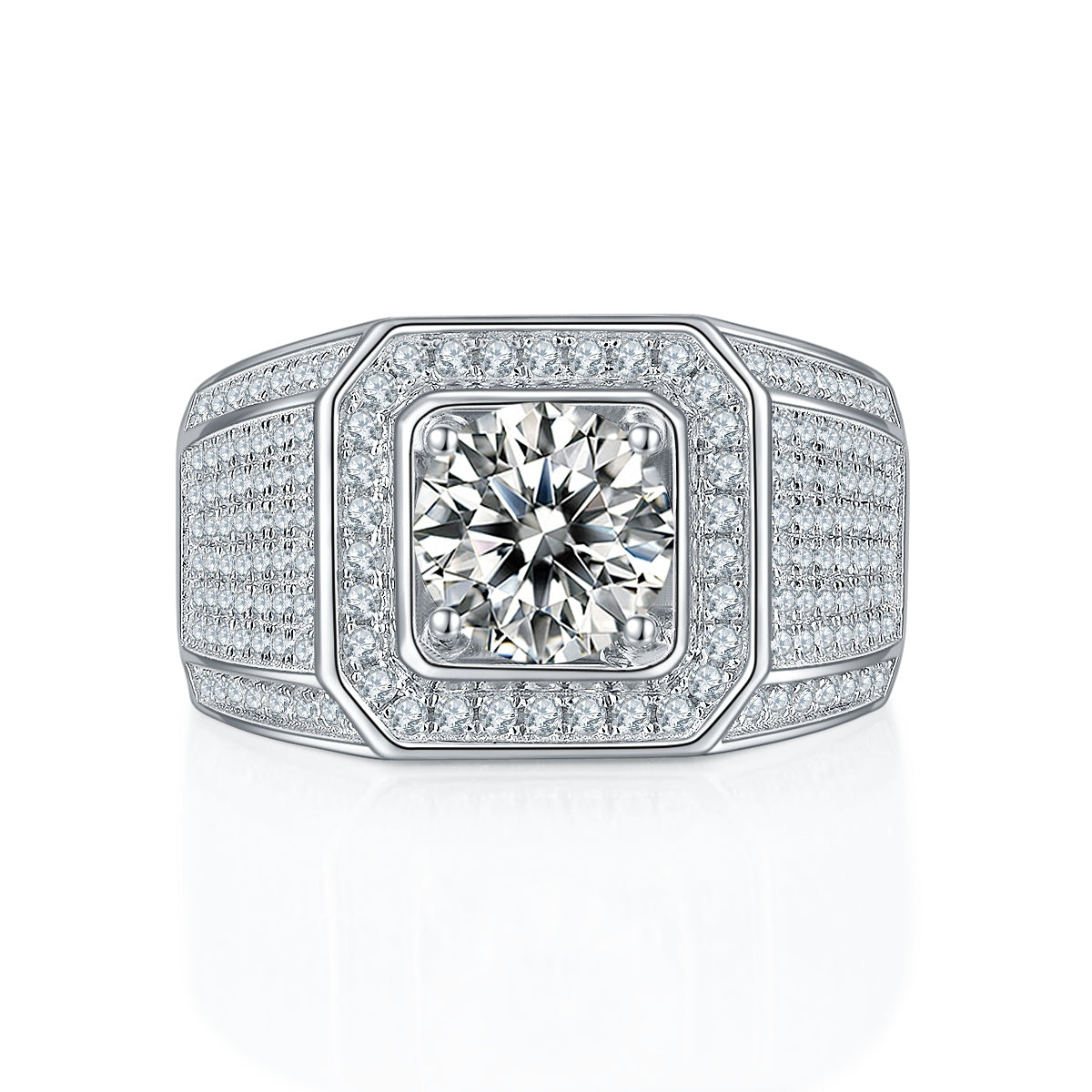 Men's 1-carat Luxury And Fashionable Light Luxury Jewelry Silver Ring Set With Top-quality Moissanite, S925 Silver-plated Platinum