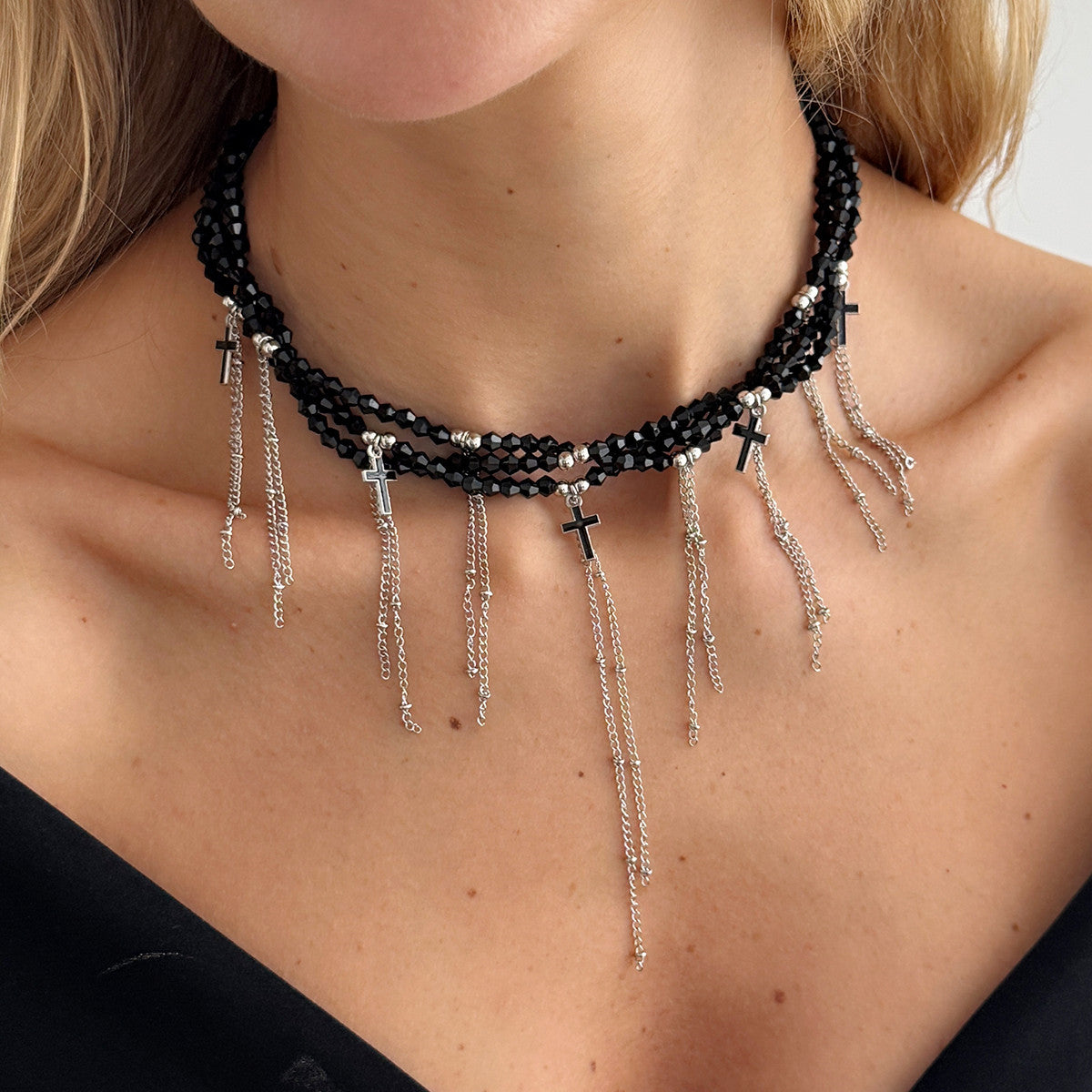 Cool Minimalist Cross Tassel Heart Pearl Necklace