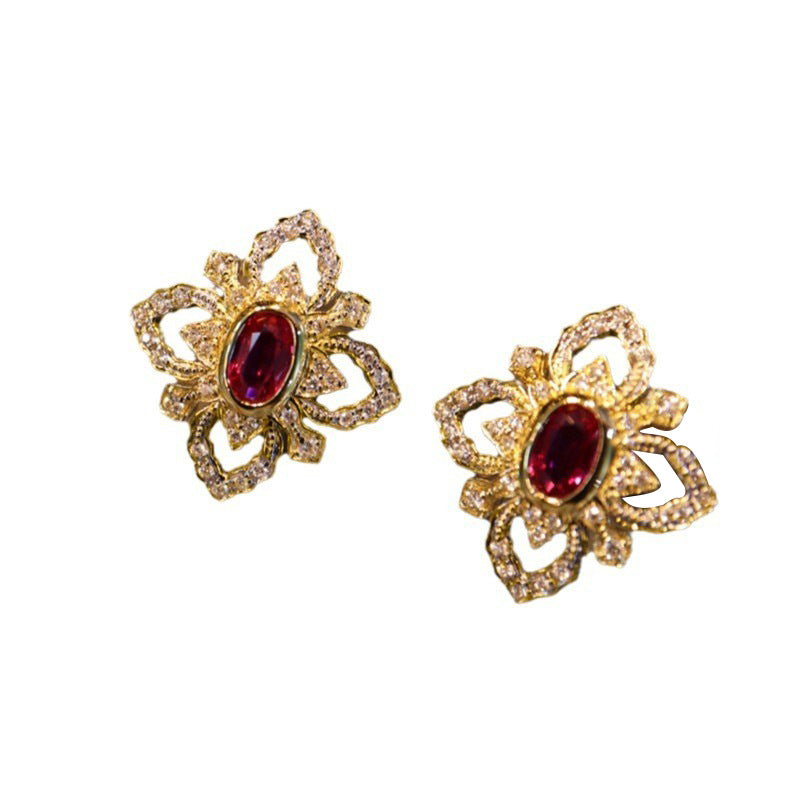 Vintage High-end Flower-shaped Earrings With Rhinestones