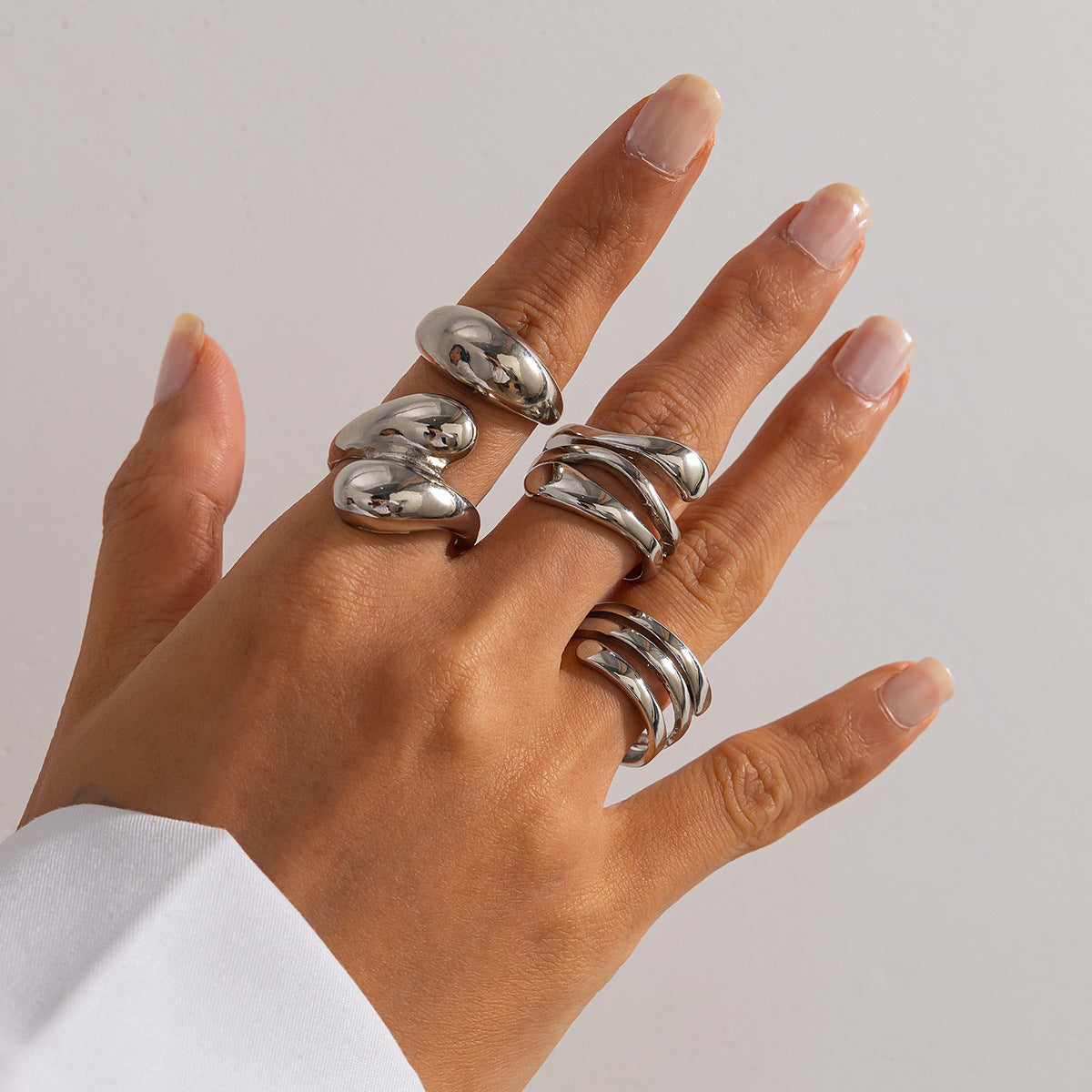 Geometric Vintage Irregular Alloy Ring Set With Unique-Shaped Pearls