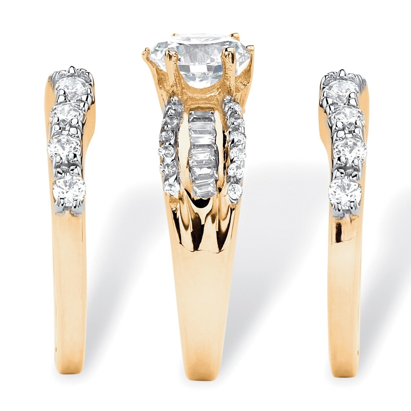18k Gold-plated Three-piece Simulated Diamond Engagement Ring Set With Zircon Inlays