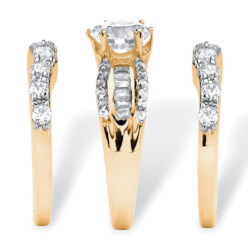 18k Gold-plated Three-piece Simulated Diamond Engagement Ring Set With Zircon Inlays