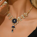 Black Rhinestone Necklace With Hollow-out Zinc Alloy Flowers