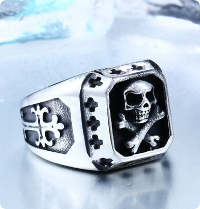 Personalized Punk Skull And Cross Titanium Steel Ring