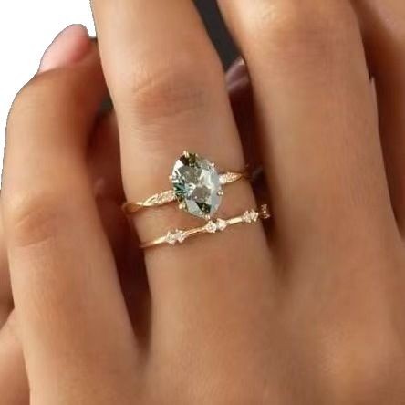 Gold-plated Ring With Emerald Inlay