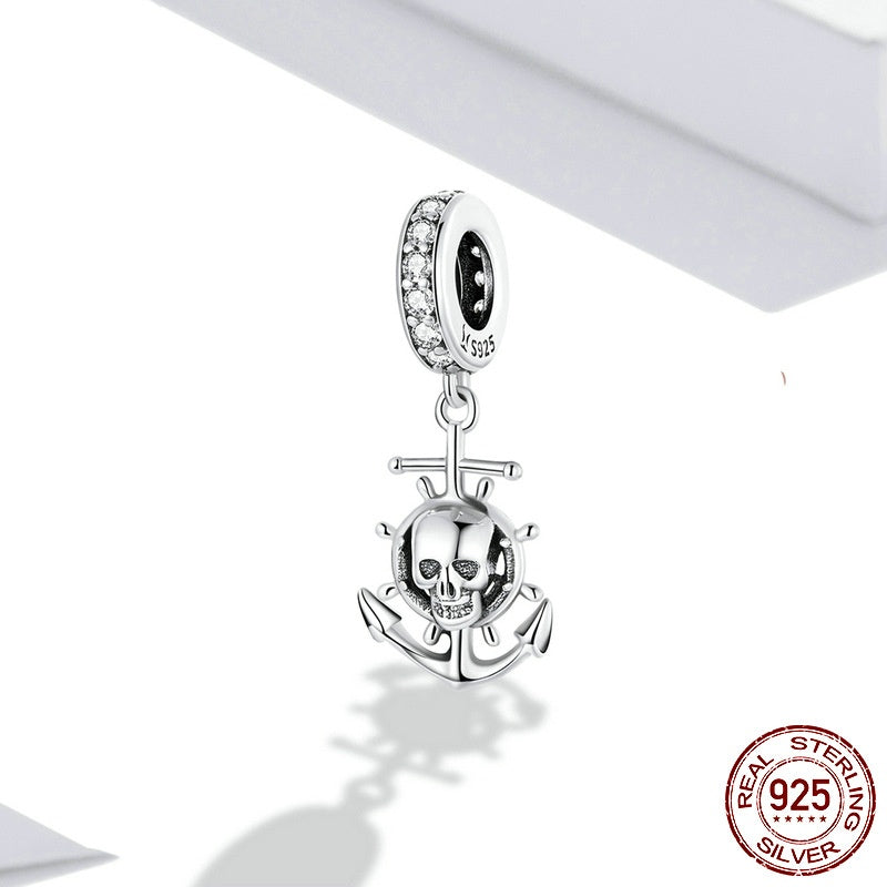 S925 Silver Skull Pirate Ship Pendant Diy Bracelet String Beads