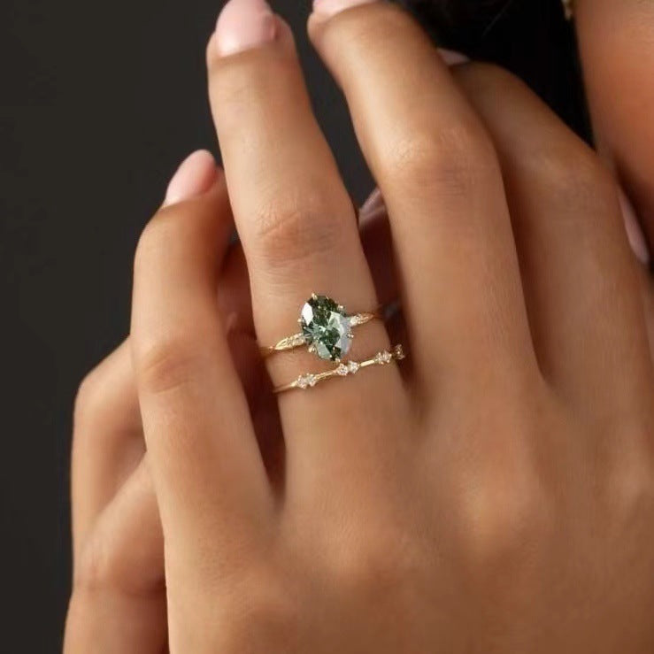 Gold-plated Ring With Emerald Inlay