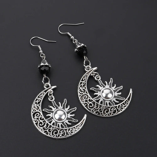 Antique Silver Openwork Moon Pendant Earrings