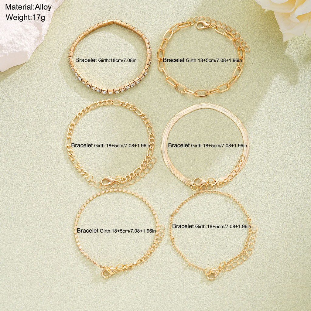 Zircon-inlaid Snake Chain Bracelet Set