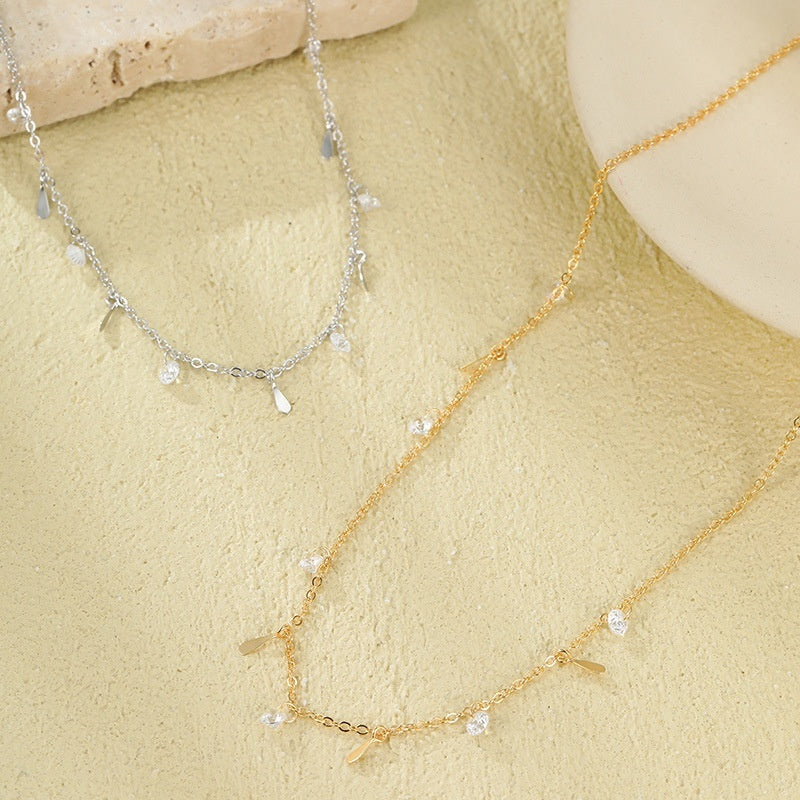 Banyan Tree S925 Silver Plated Gold Color Waterdrop Zircon Tassel Necklace