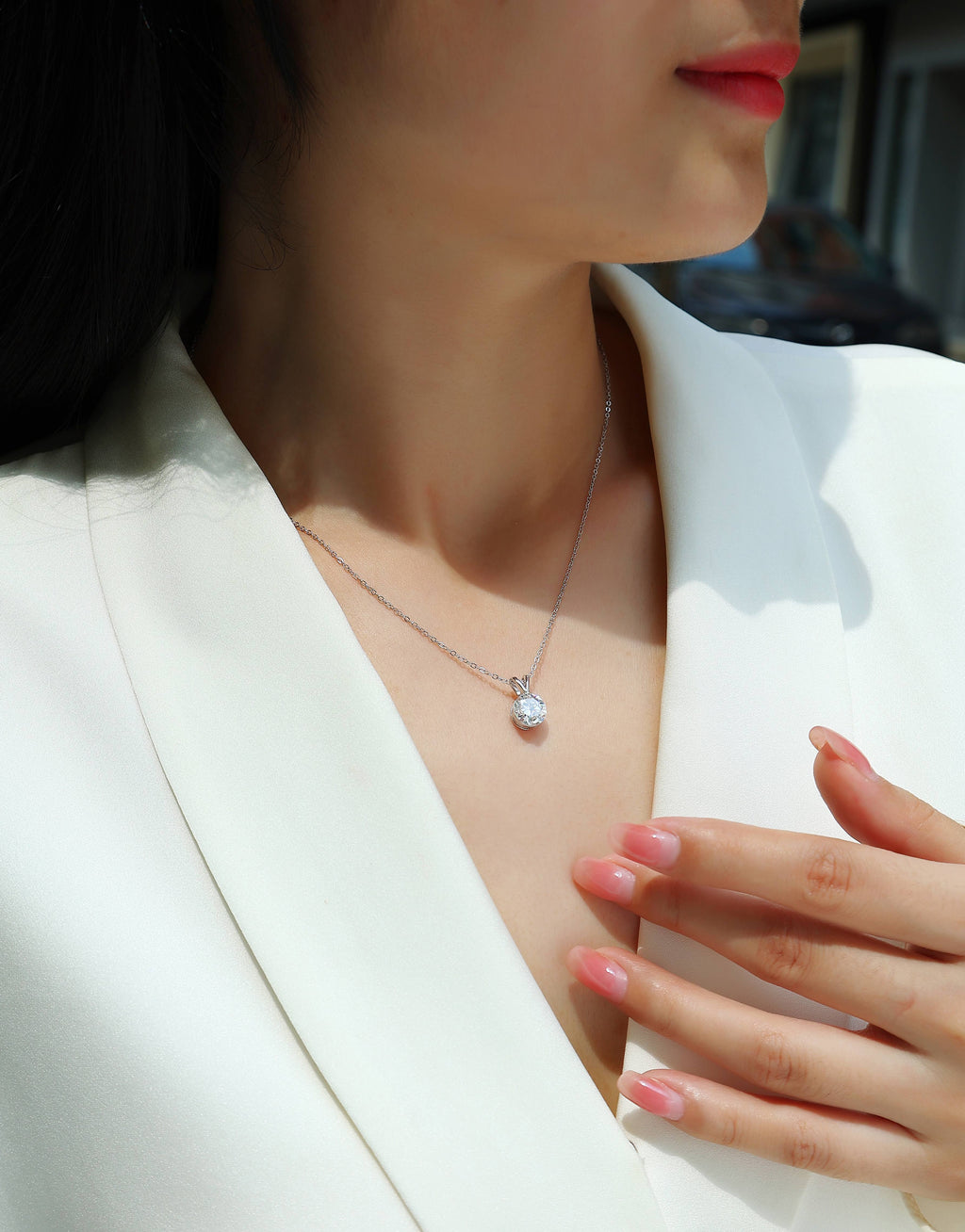 Diamond V-Chain - Set With Top-quality Moissanite Fashionable Light Luxury Jewelry Silver Pendant Necklace S925 Silver Plated Platinum