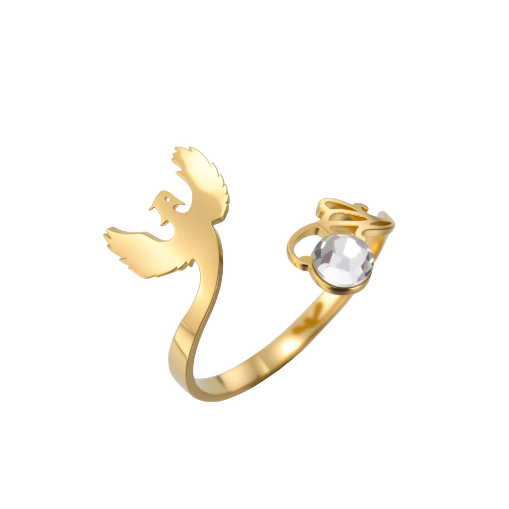 Micro-inlaid Zircon Water-drop Phoenix And Wolf Open Ring