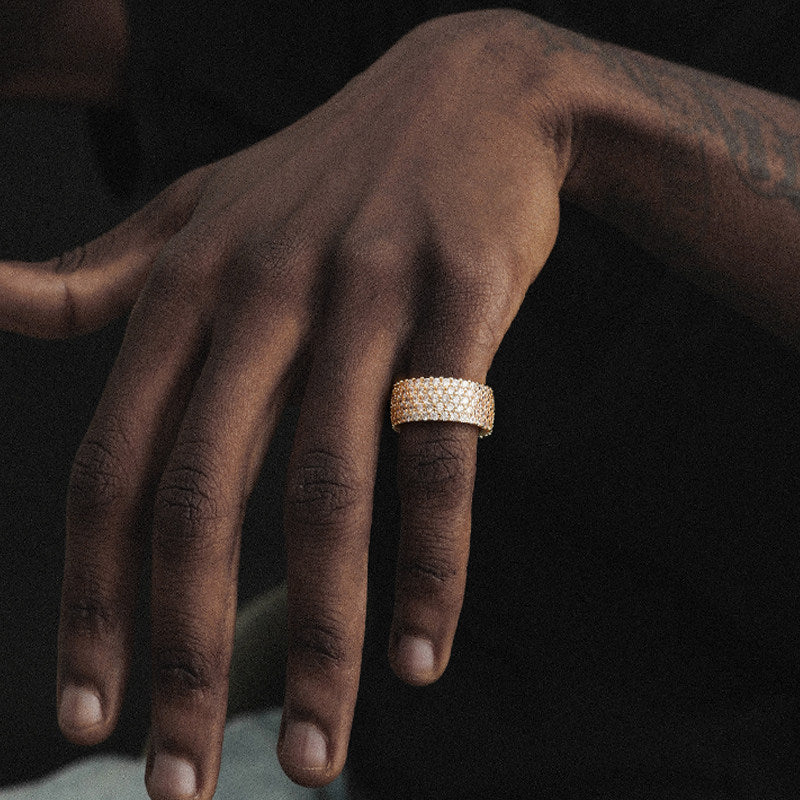 Full-diamond Ring Zircon And Diamond Cuban Link Ring In Gold And Silver