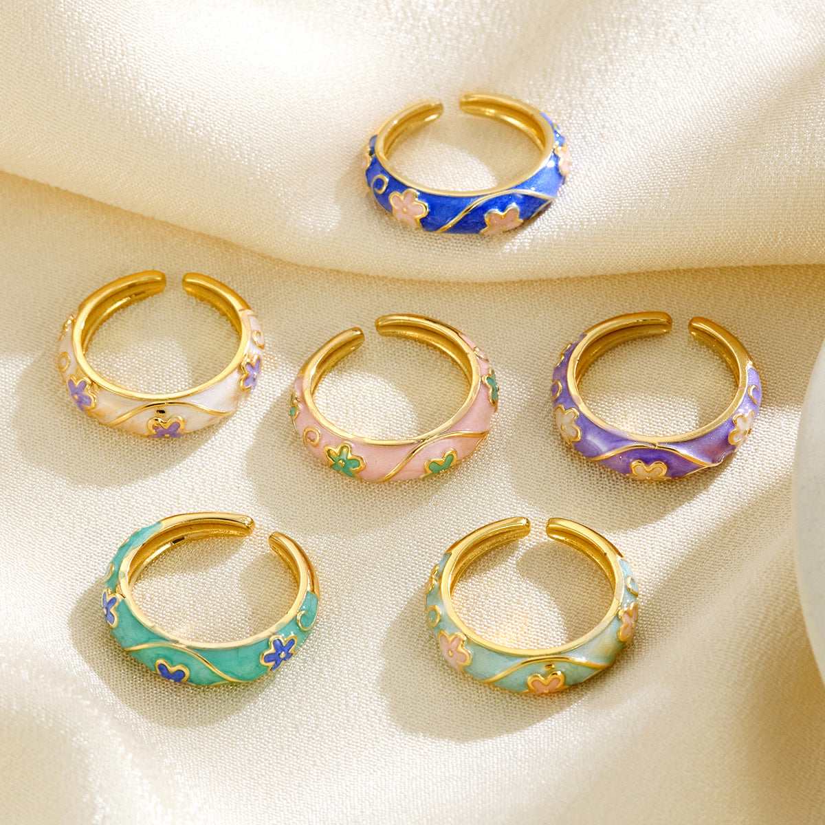 Chinese-style Vintage Colorful Floral Ring