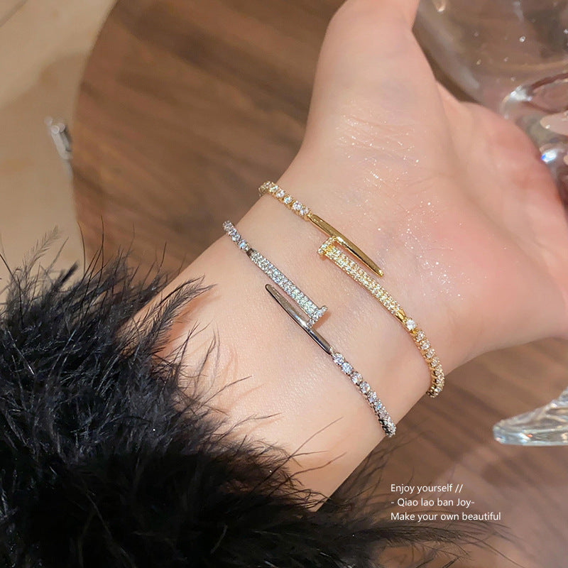 Real Gold-Plated Zircon Nail Geometric Adjustable Bracelet