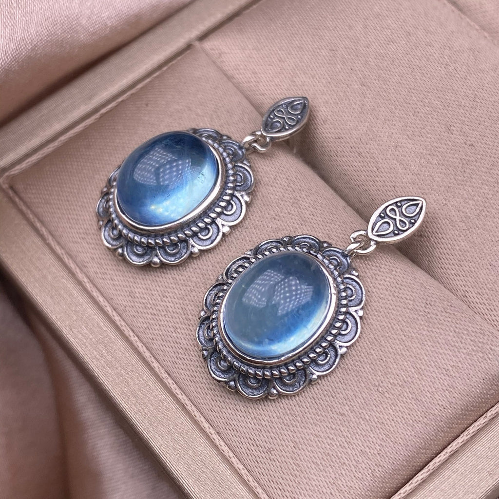 S925 Silver Inlaid Vintage Silver Jewelry Delicate Aquamarine Earrings
