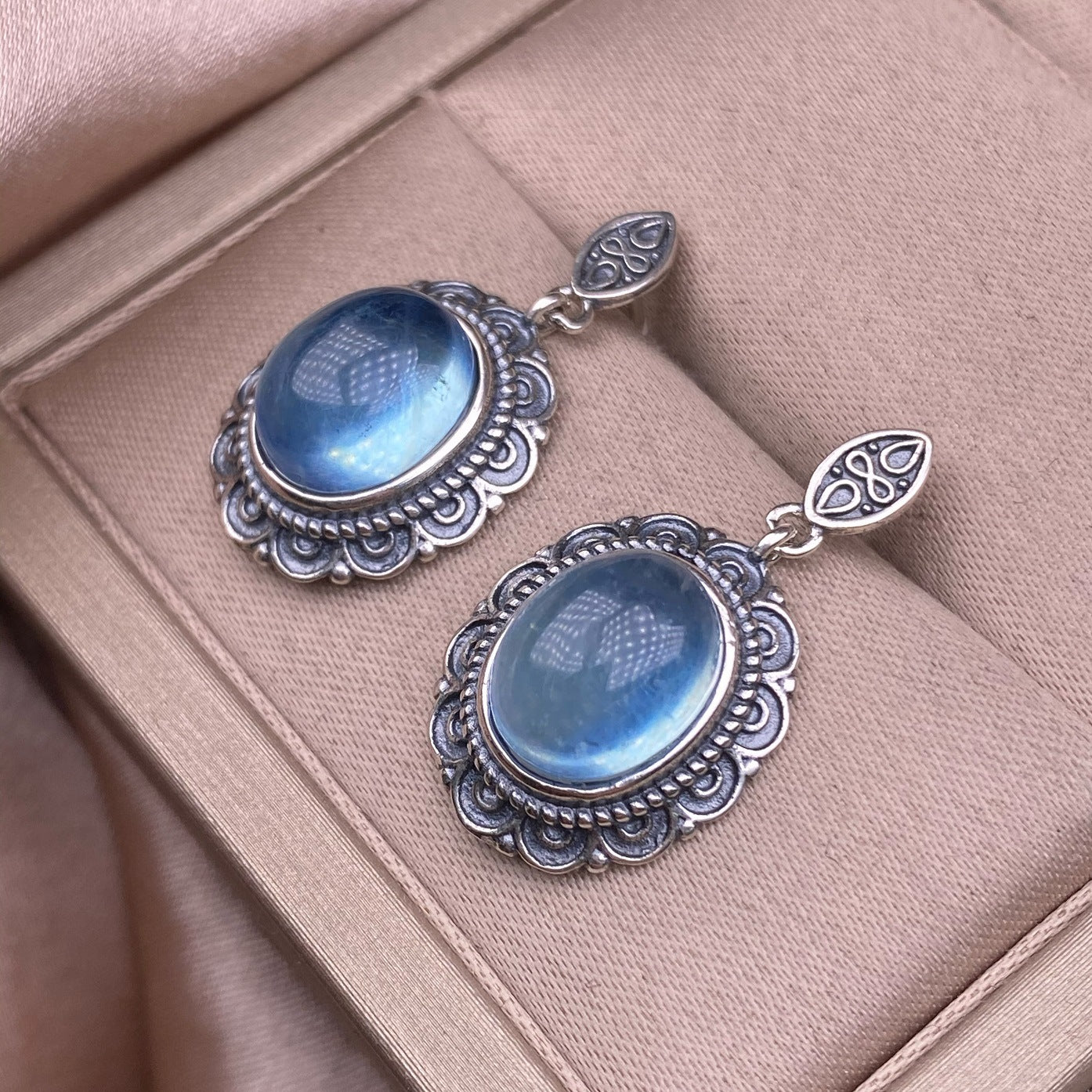 S925 Silver Inlaid Vintage Silver Jewelry Delicate Aquamarine Earrings