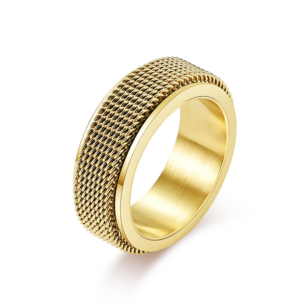 New Niche Rotatable Titanium Steel Mesh Ring With A Braided Design