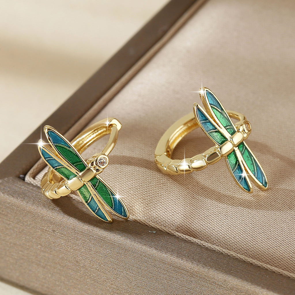 European And American-style Elegant And Fashionable Copper Dragonfly Drop Earrings