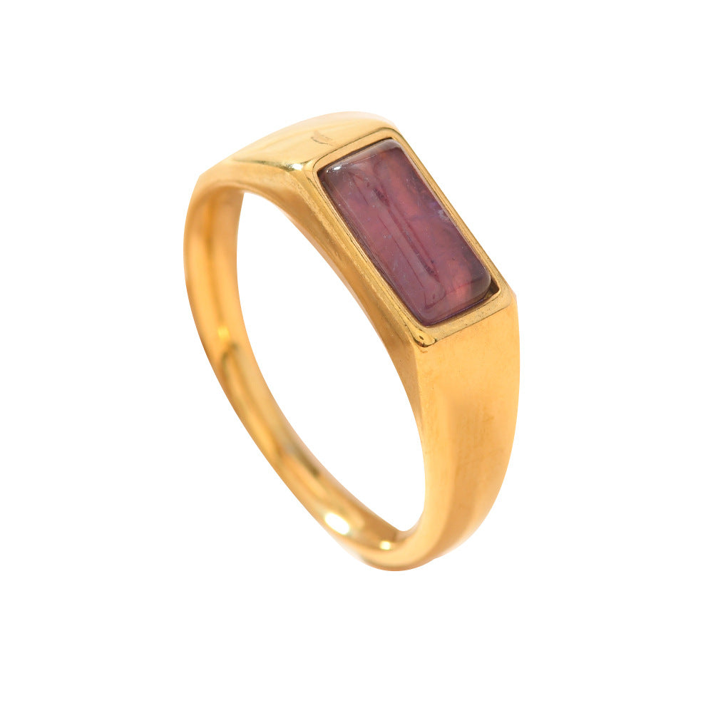 Stainless Steel Rectangular Natural Stone Ring