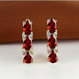 Womens French-Style Light-Luxury Gold Three-Row Oval Diamond Earrings
