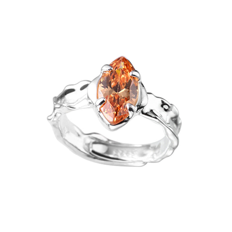 Olive Green Zircon Ring With An Irregular Textured Finish