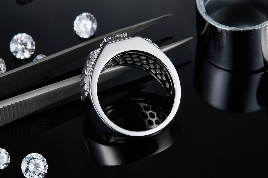Men's 1-carat Luxury And Fashionable Light Luxury Jewelry Silver Ring Set With Top-quality Moissanite, S925 Silver-plated Platinum