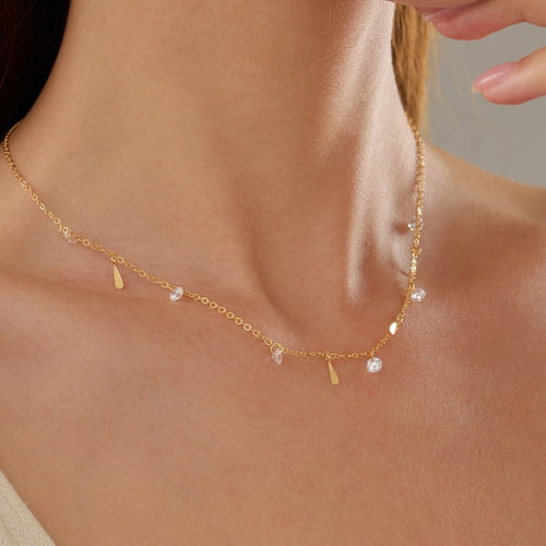 Banyan Tree S925 Silver Plated Gold Color Waterdrop Zircon Tassel Necklace