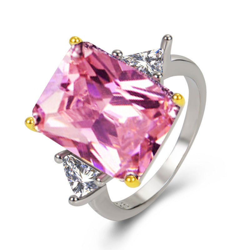 High-carbon Two-tone Rectangular-cut Diamond Ring